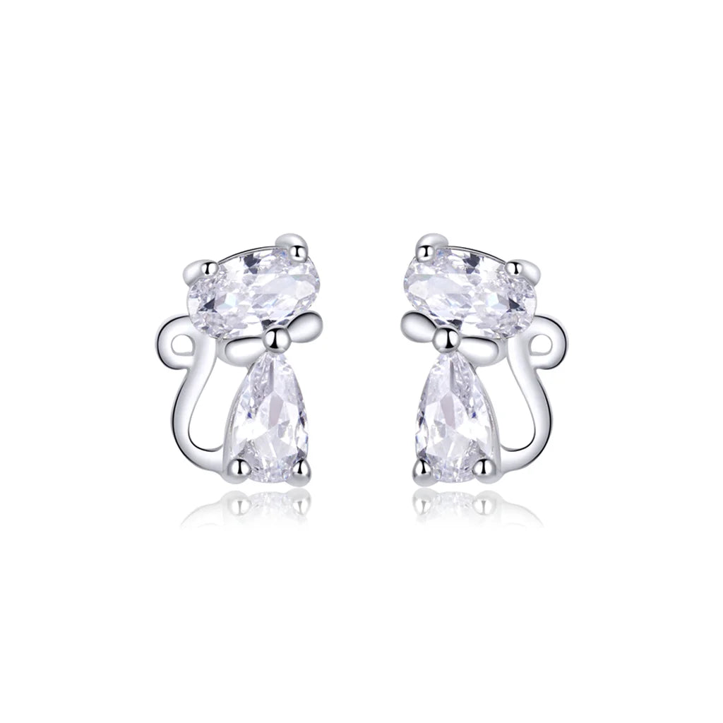 Zircon Bowtie Kitties -  Sterling Silver Stud Earrings
