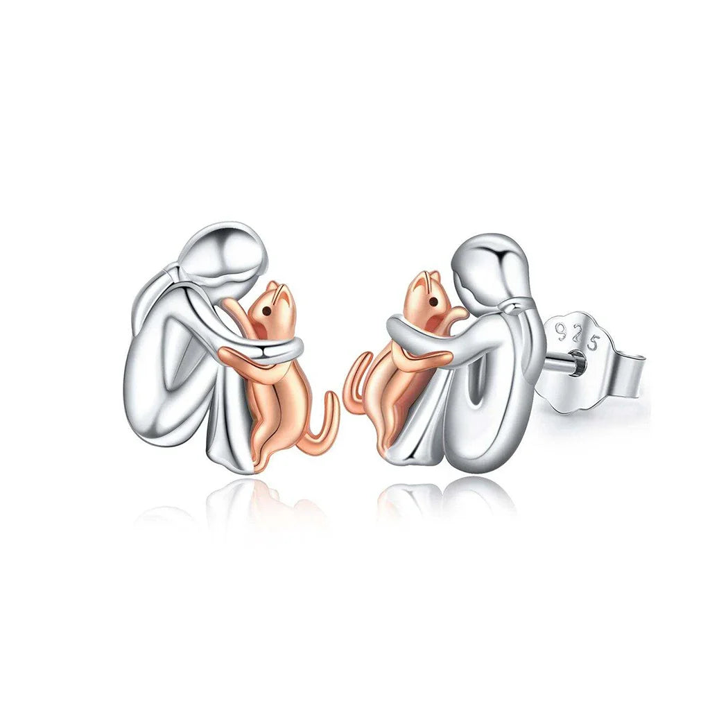 Cat Mom -  Silver and Gold Stud Earrings