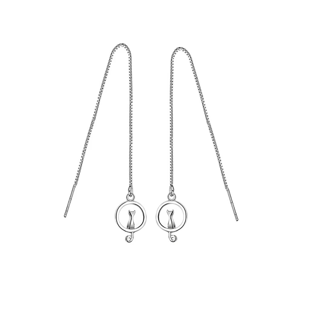 Cat in Ring - Sterling Silver Dangling Earring