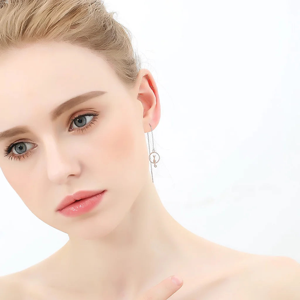 Cat in Ring - Sterling Silver Dangling Earring