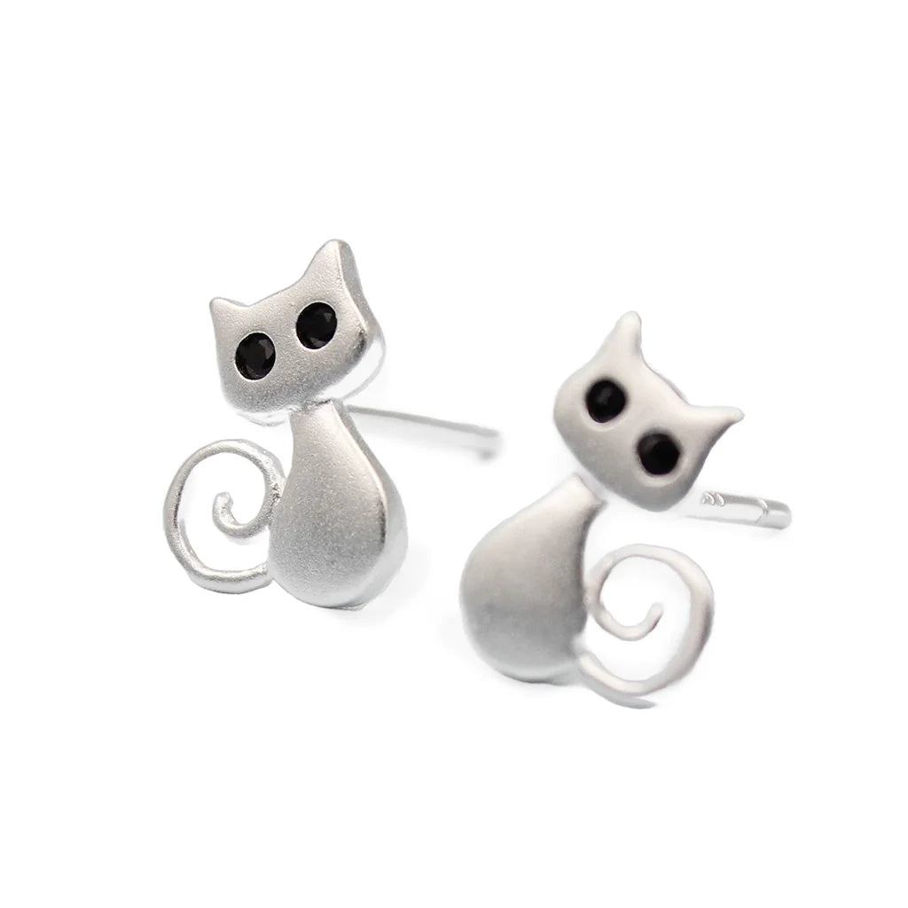 Big Eyes Kitties - Sterling Silver Stud Earrings