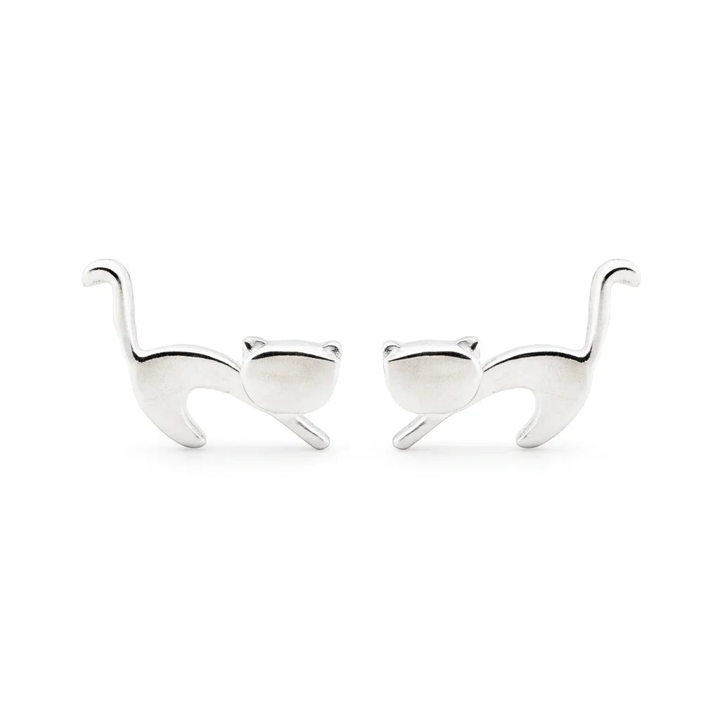 Stretching Kitties - Sterling Silver Stud Earrings