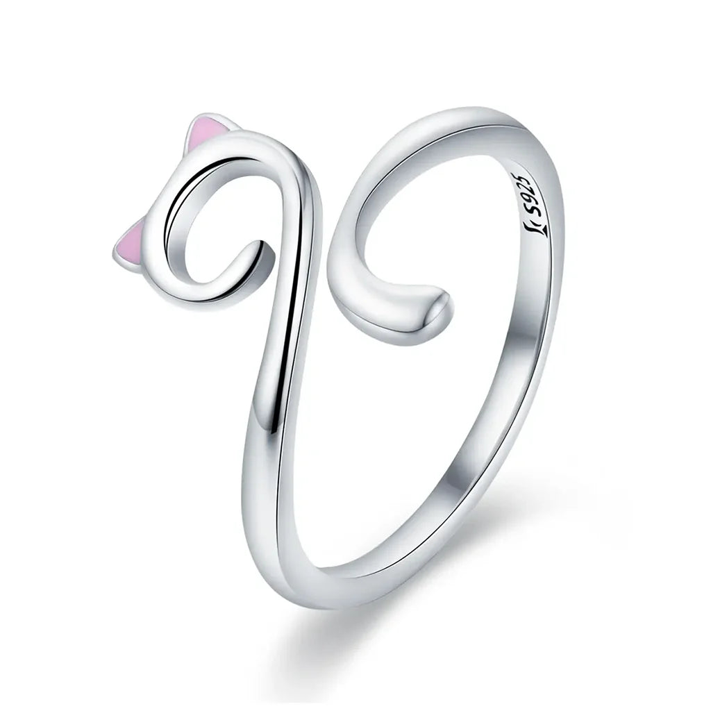 Pink Ears Silver Kitty - Sterling Silver Ring