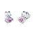 Pink Zircon Heart Silver Kitty - Sterling Silver Earrings