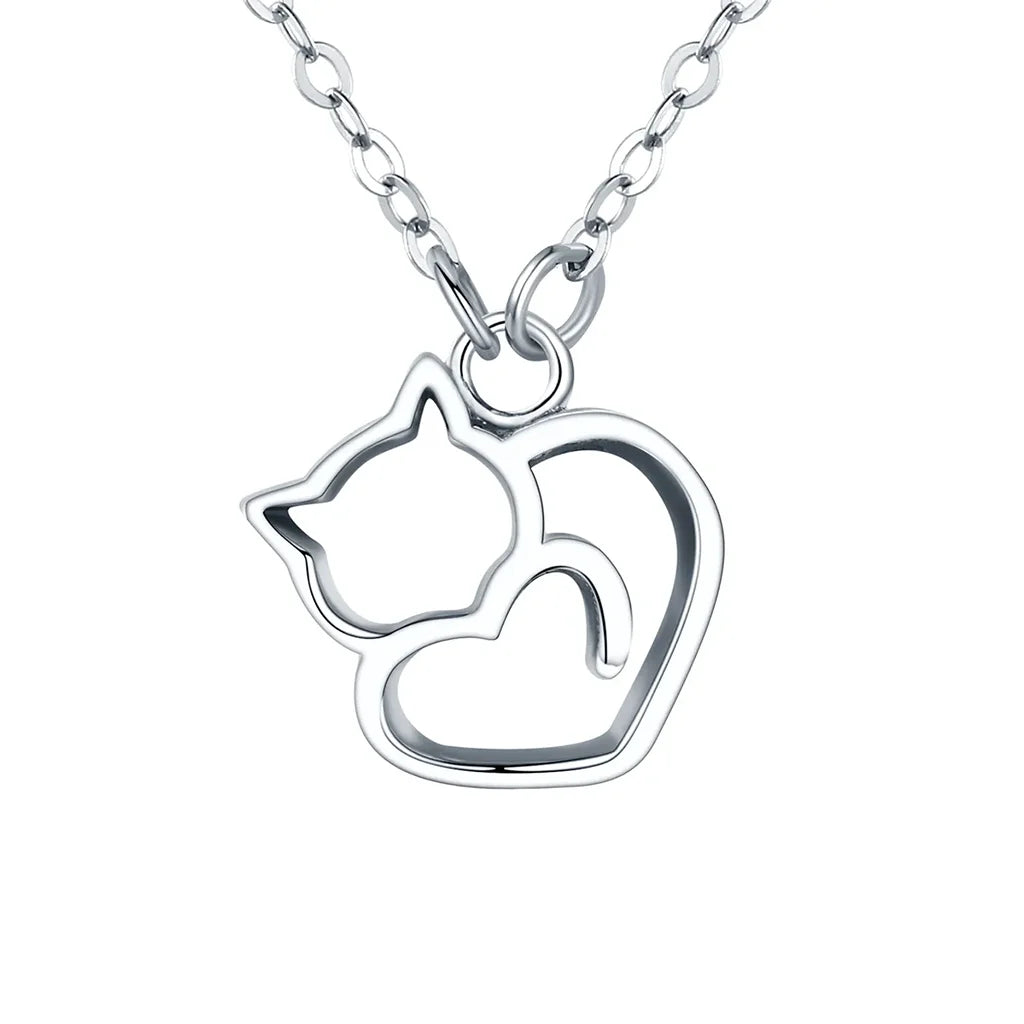 Cat Heart - Sterling Silver Necklace