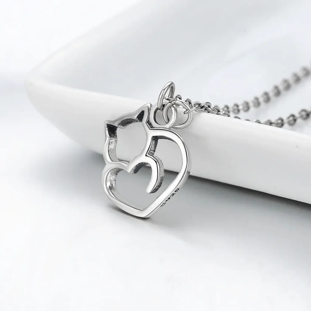 Cat Heart - Sterling Silver Necklace