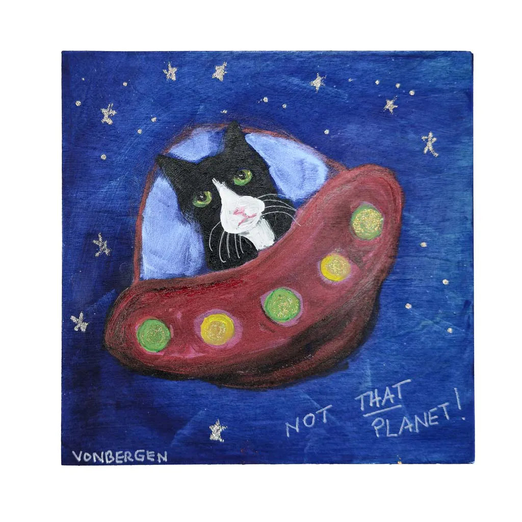 Black Tuxedo Cat UFO - Original Painting