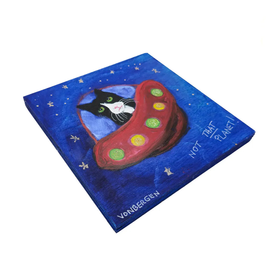 Black Tuxedo Cat UFO - Original Painting