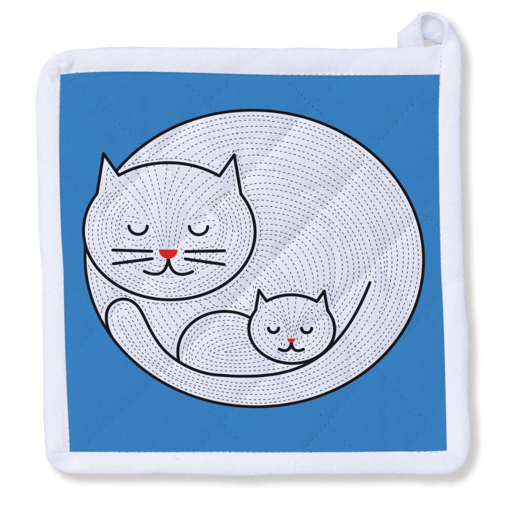 White Cat Mom & Kitten - Potholder