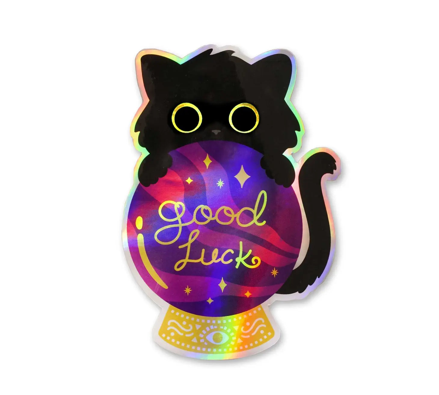 Good Luck Black Cat Crystal Ball - Holographic Sticker