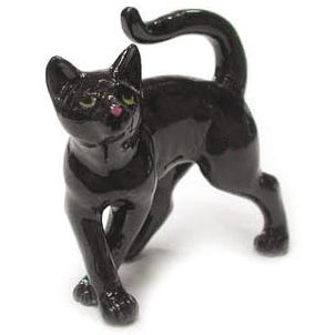 Black Kitten Northern Rose - Porcelain Mini Figurine