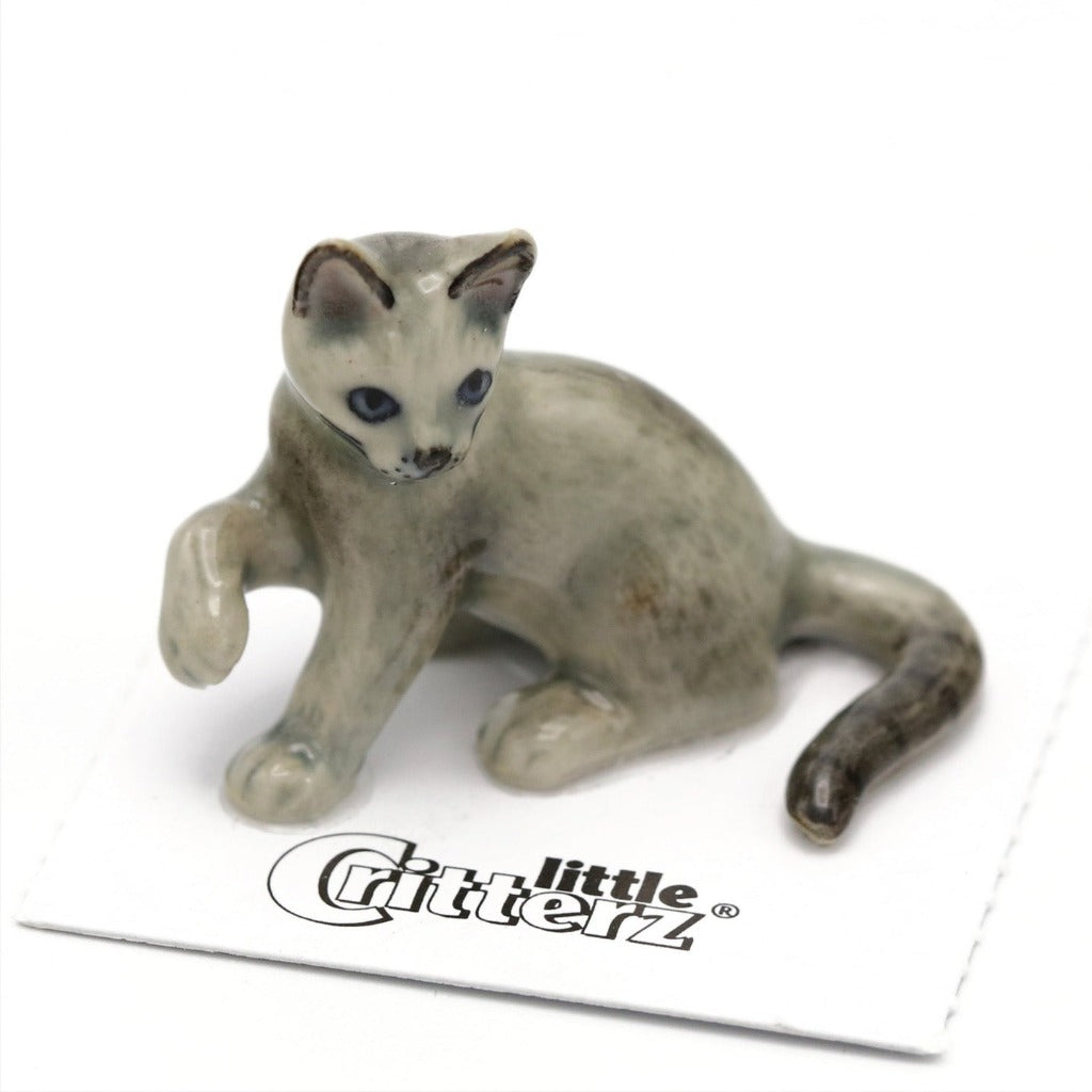 Silver The Russian Blue Kitten - Porcelain Miniature Figure