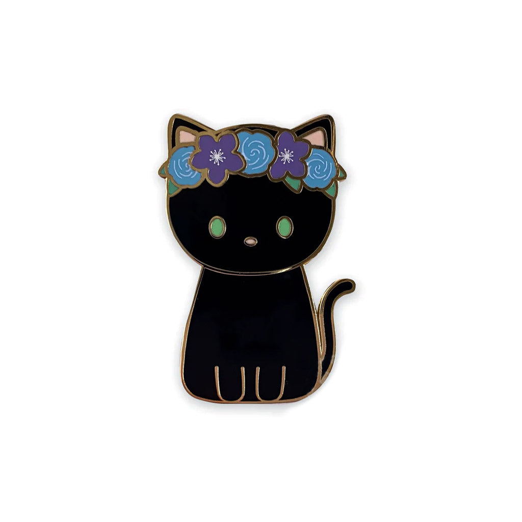 Flower Crown Black Cat - Enamel Pin - GiftyKitty