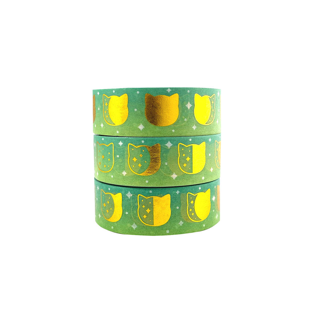 Gold & Lime Cat Moon Phases - Washi Tape