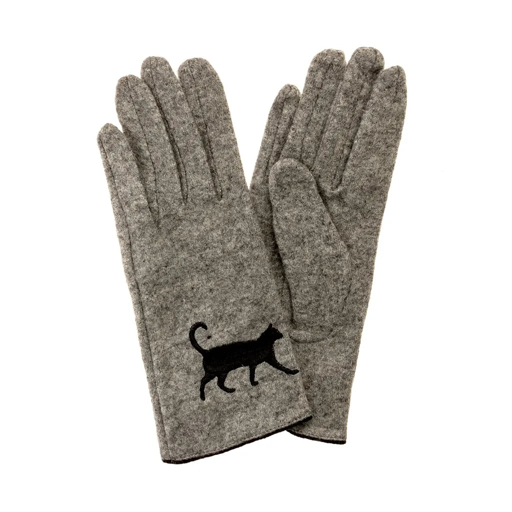 Embroidered Walking Cat - Wool Gloves