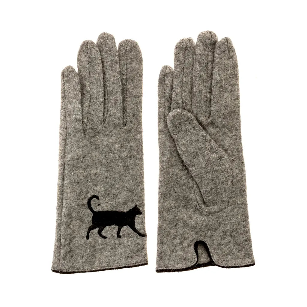 Embroidered Walking Cat - Wool Gloves