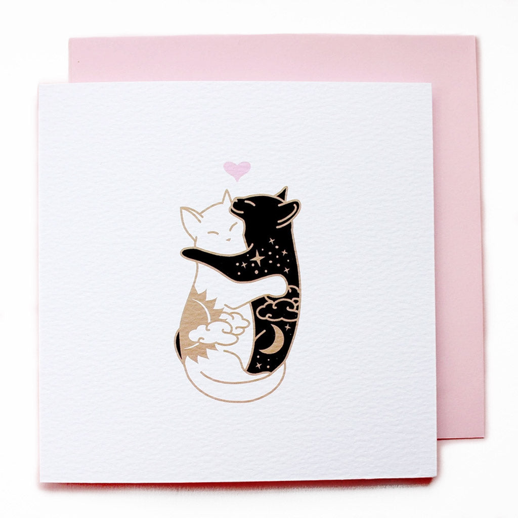 Day &amp; Night Hugging Cats - Greeting Card