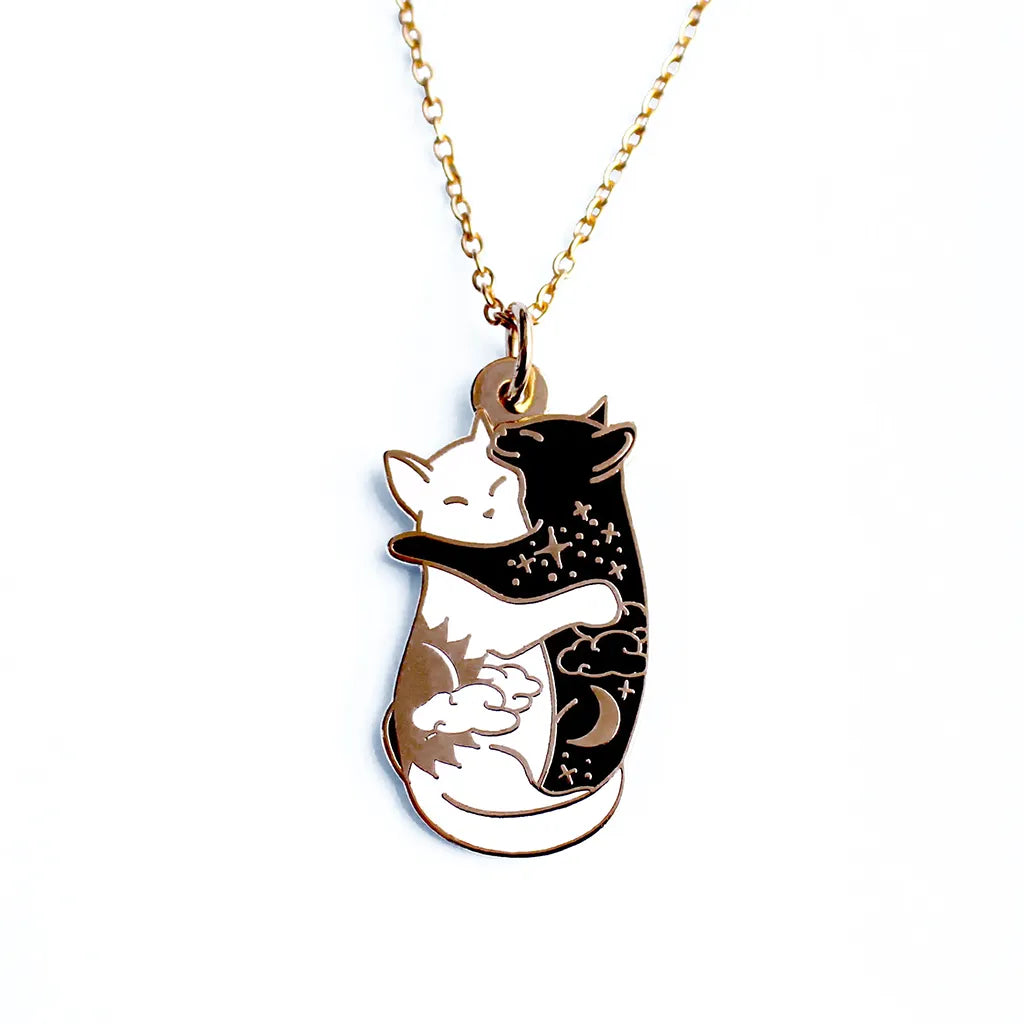 Day and Night Hugging Cats - Necklace
