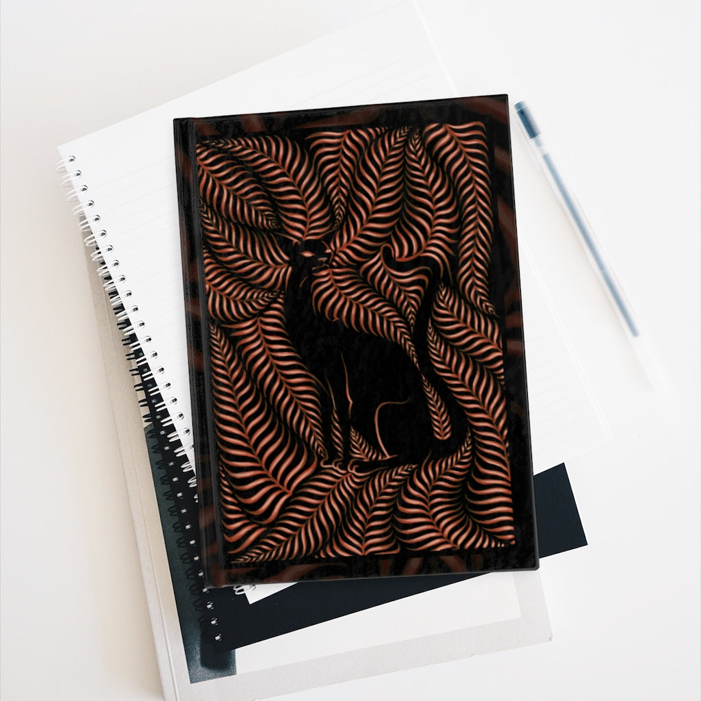 Black Cat In Ferns - Hardcover Journal