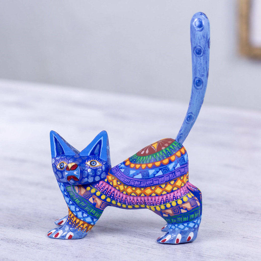 Playful Blue Kitten - Alebrije Cat Sculpture