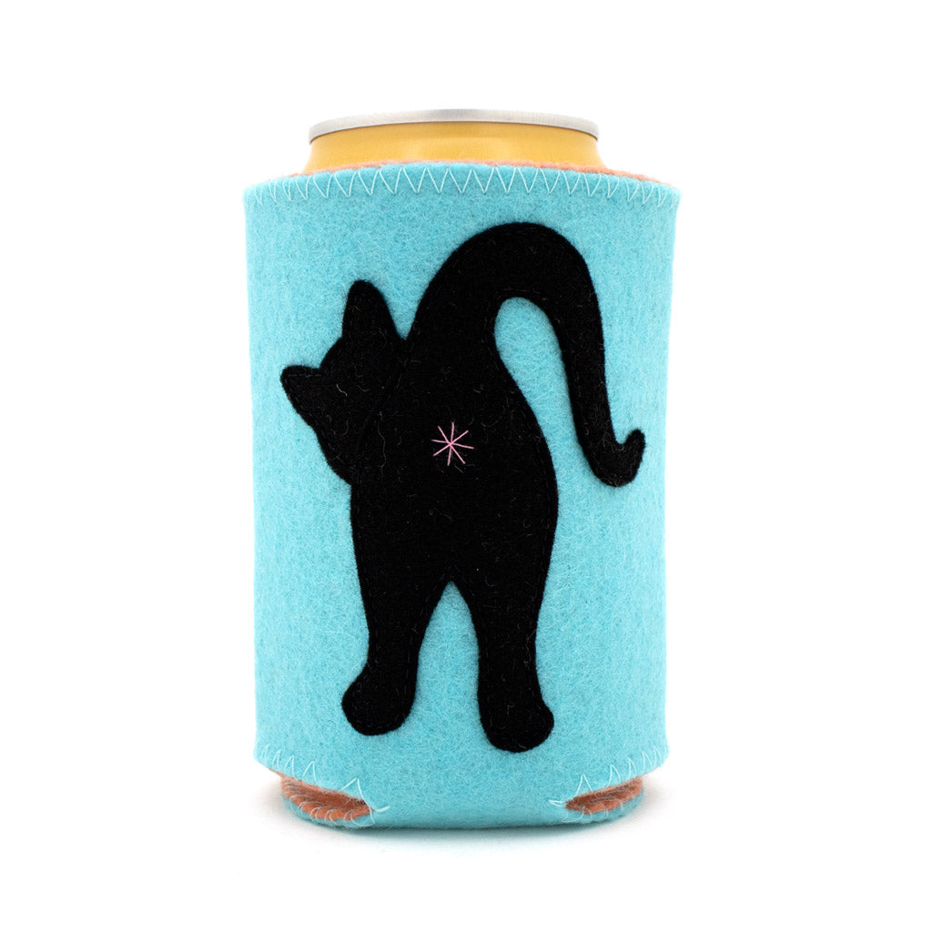 Blue Black Cat Butt - Felt Coozy