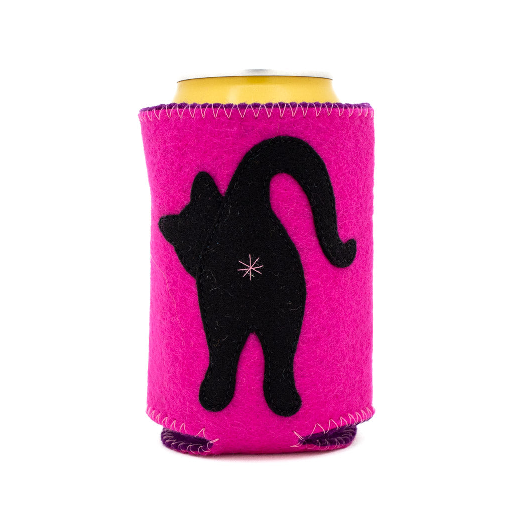 Hot Pink Black Cat Butt - Felt Coozy