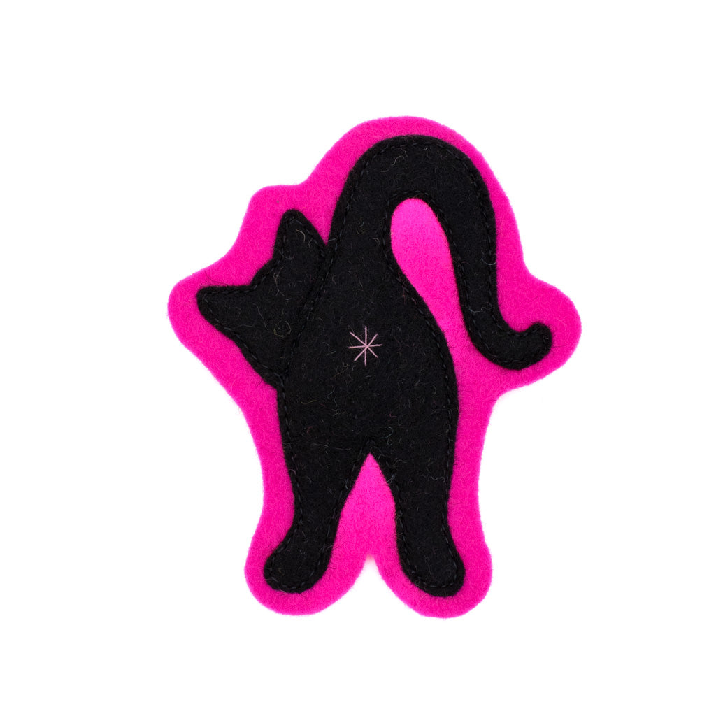 Hot Pink Black Cat Butt - Felt Magnet