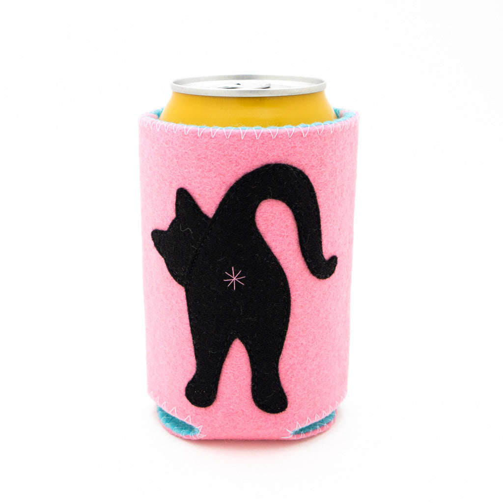 Pink Black Cat Butt - Felt Coozy