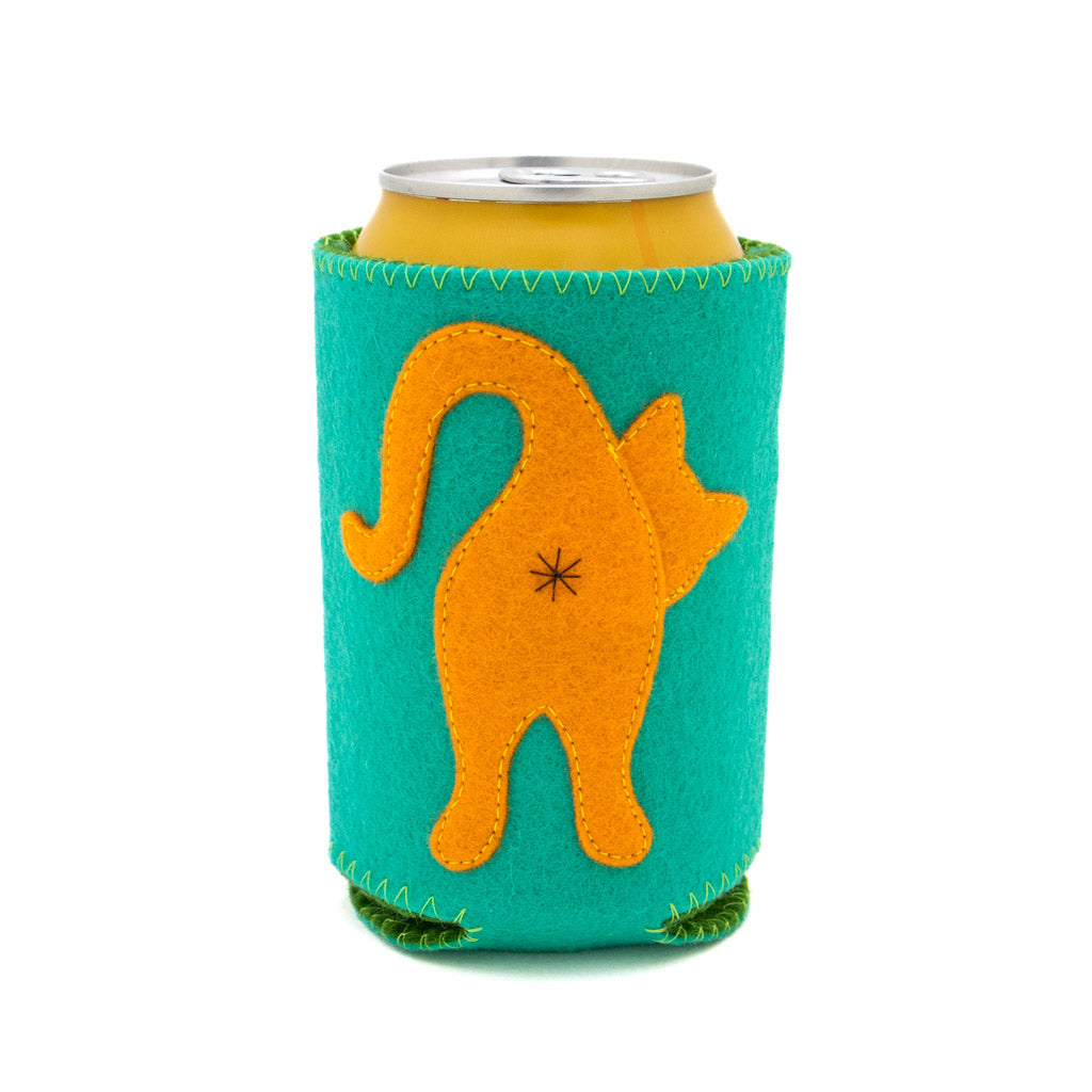 Teal Orange Cat Butt - Felt Coozy