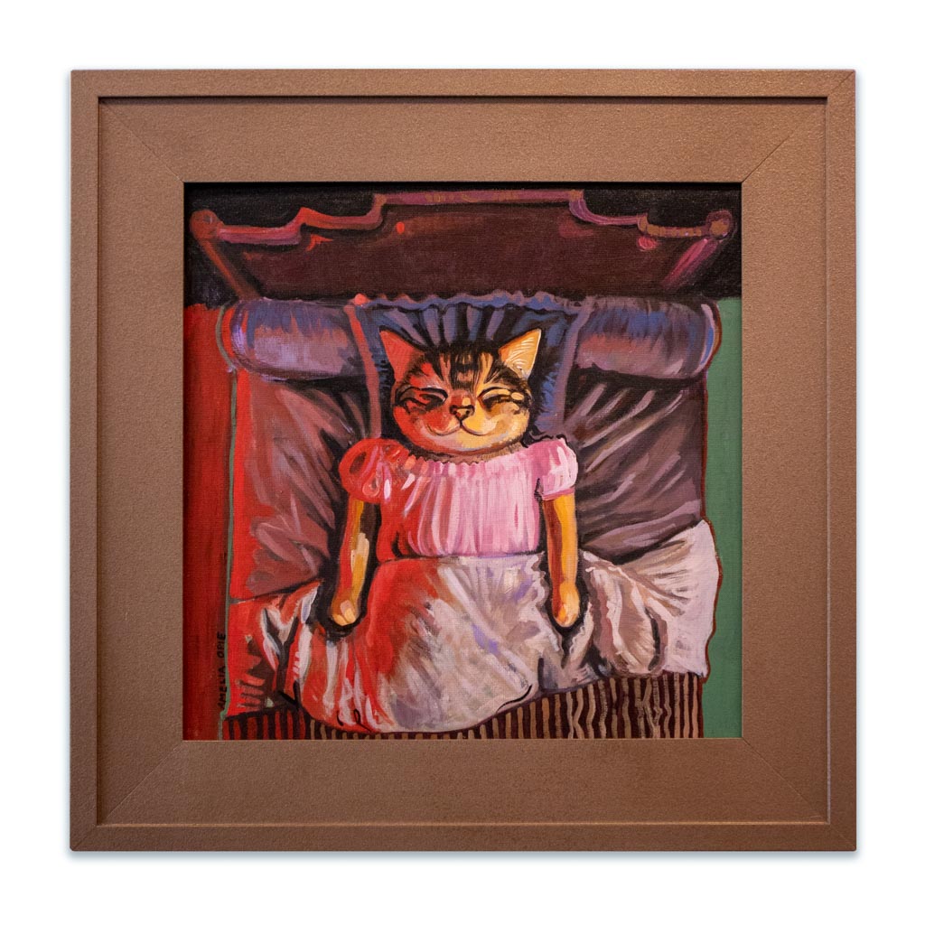 Happy Kitty by Fireplace - Original Cat Painting