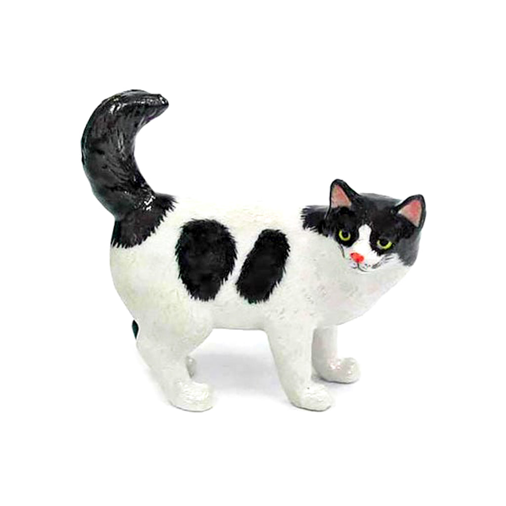 Black and White Fat Cat Northern Rose - Porcelain Mini Figurine