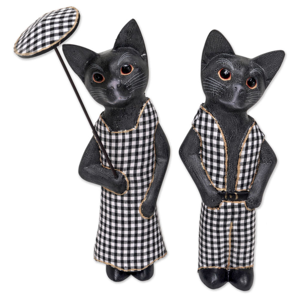 Charcoal Cats - Albesia Wood Sculptures