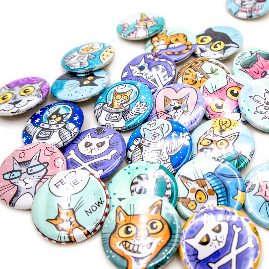 Hand Painted Cartoon Cat - Buttons