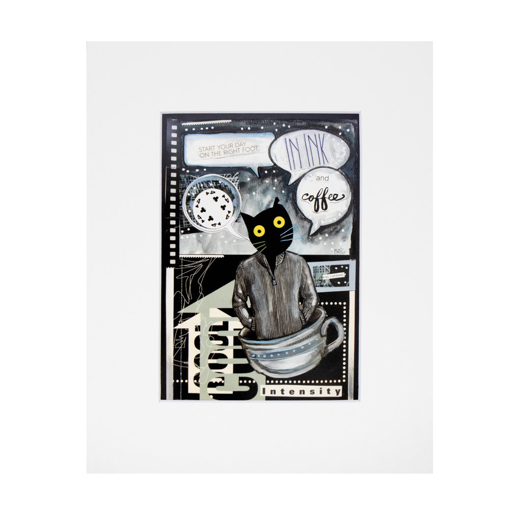 Ink &amp; Coffee Black Cat - Cat Art Print