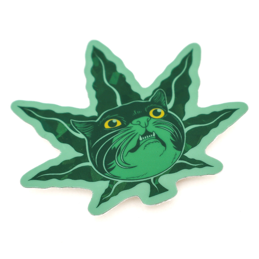 Pot Leaf Cat - Holographic Sticker