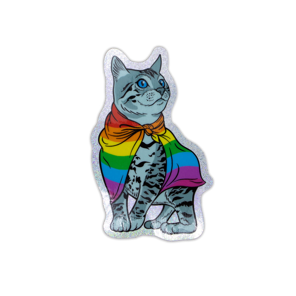 Rainbow Pride Cat - Glitter Sticker