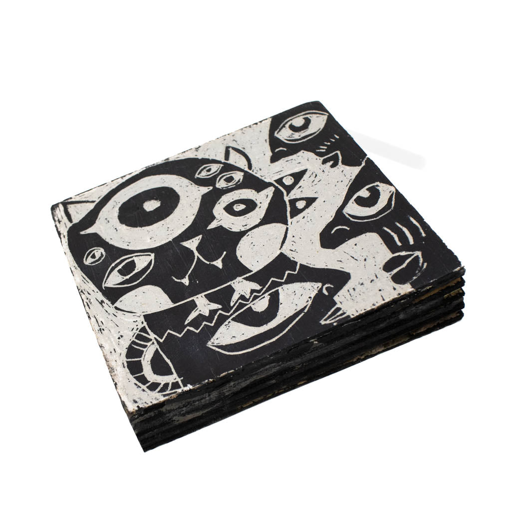 Bird Cat & The Grumps - Clay & ink on Wood