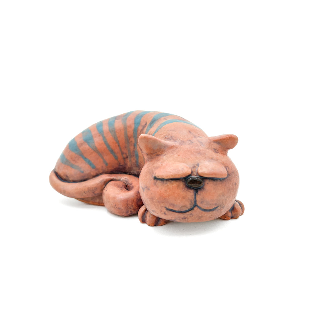 Sleepy Pink Kitty - Ceramic Figurine