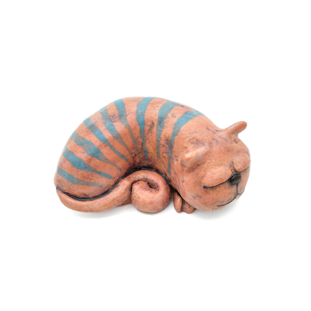 Sleepy Pink Kitty - Ceramic Figurine