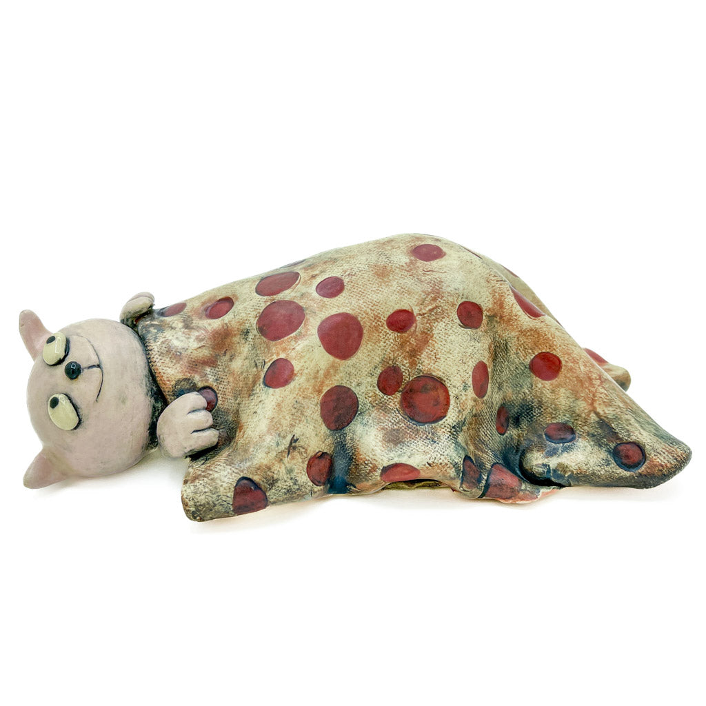 Sneaky Blanket Cat - Ceramic Sculpture