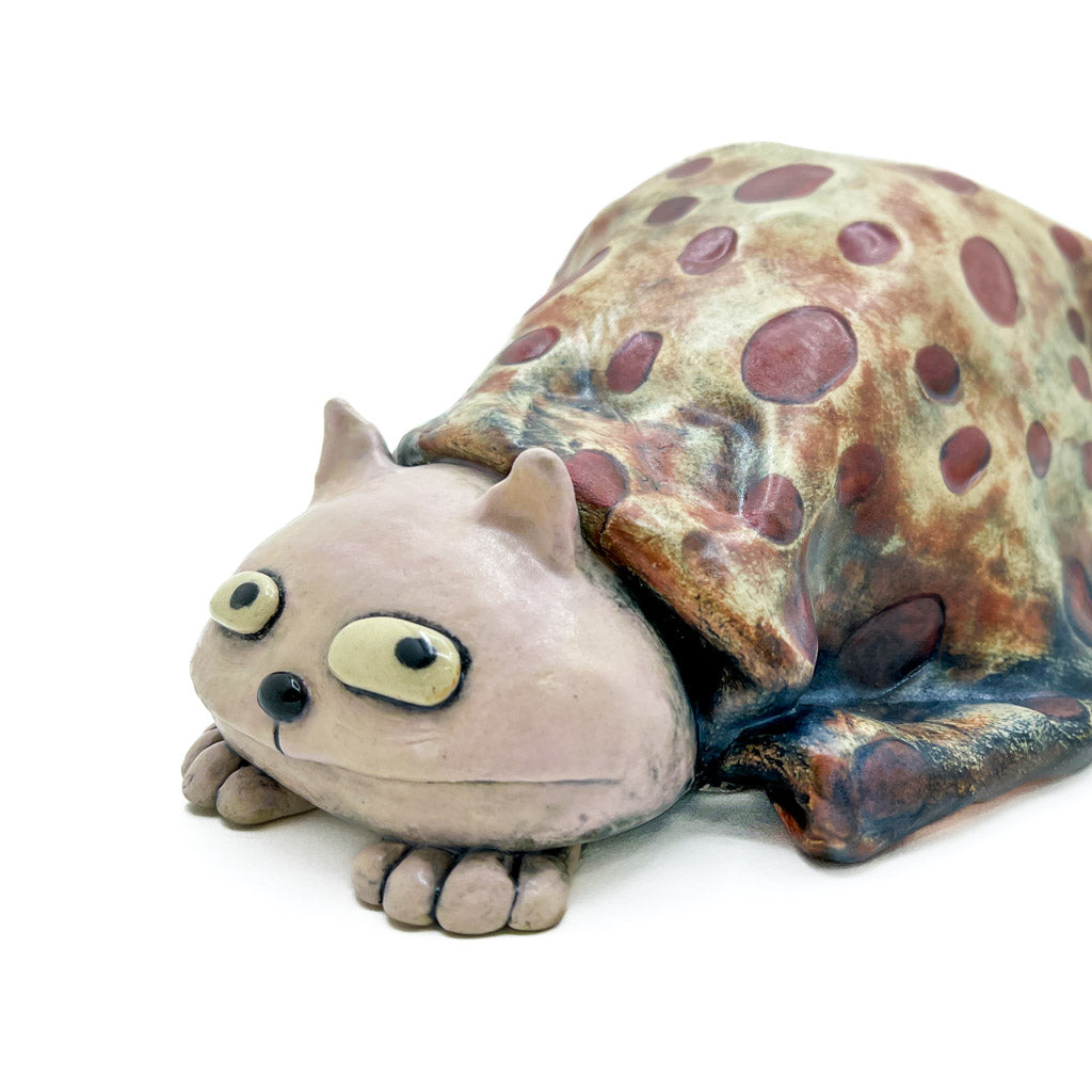 Shy Blanket Kitty - Ceramic Sculpture