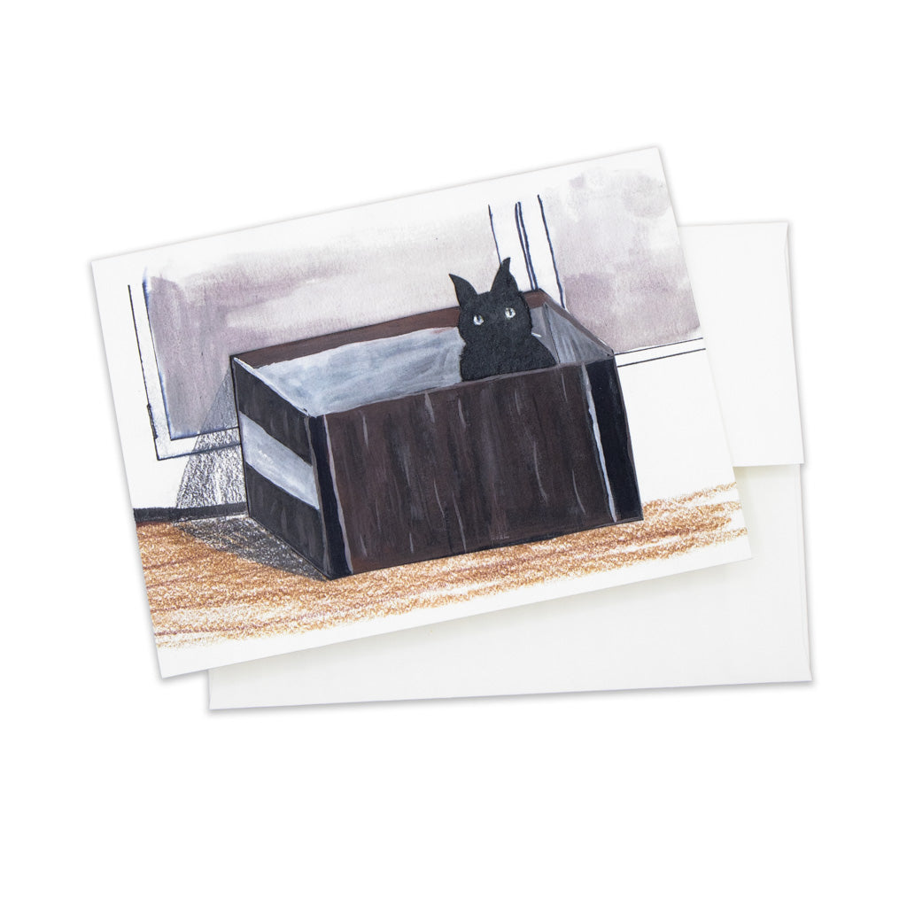 Black Cat in Box - Greeting Card