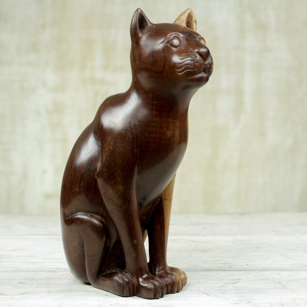 Cat Guadian - Ebony Wood Sculpture