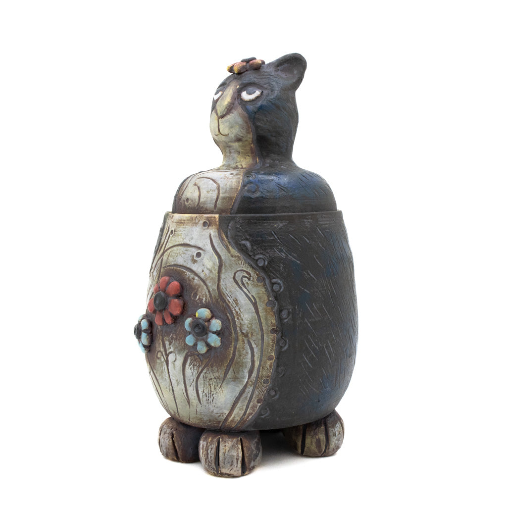 Light Blue Cat Jar - Handmade Ceramic