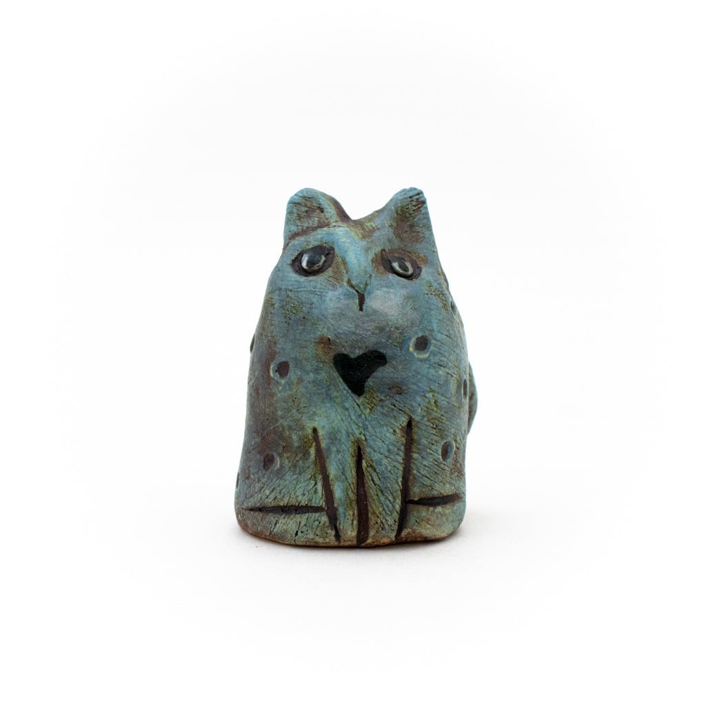 Tiny Teal Heart Cats - Handmade Ceramic