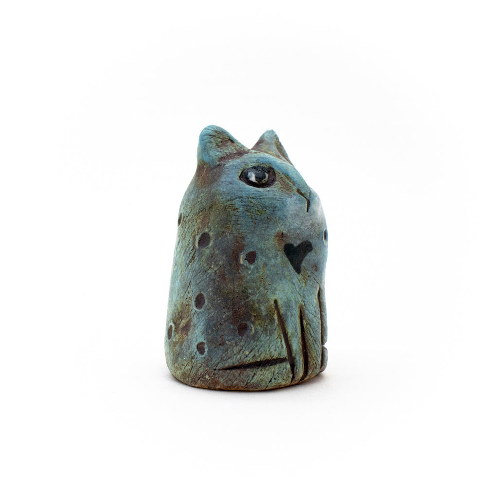 Tiny Teal Heart Cats - Handmade Ceramic