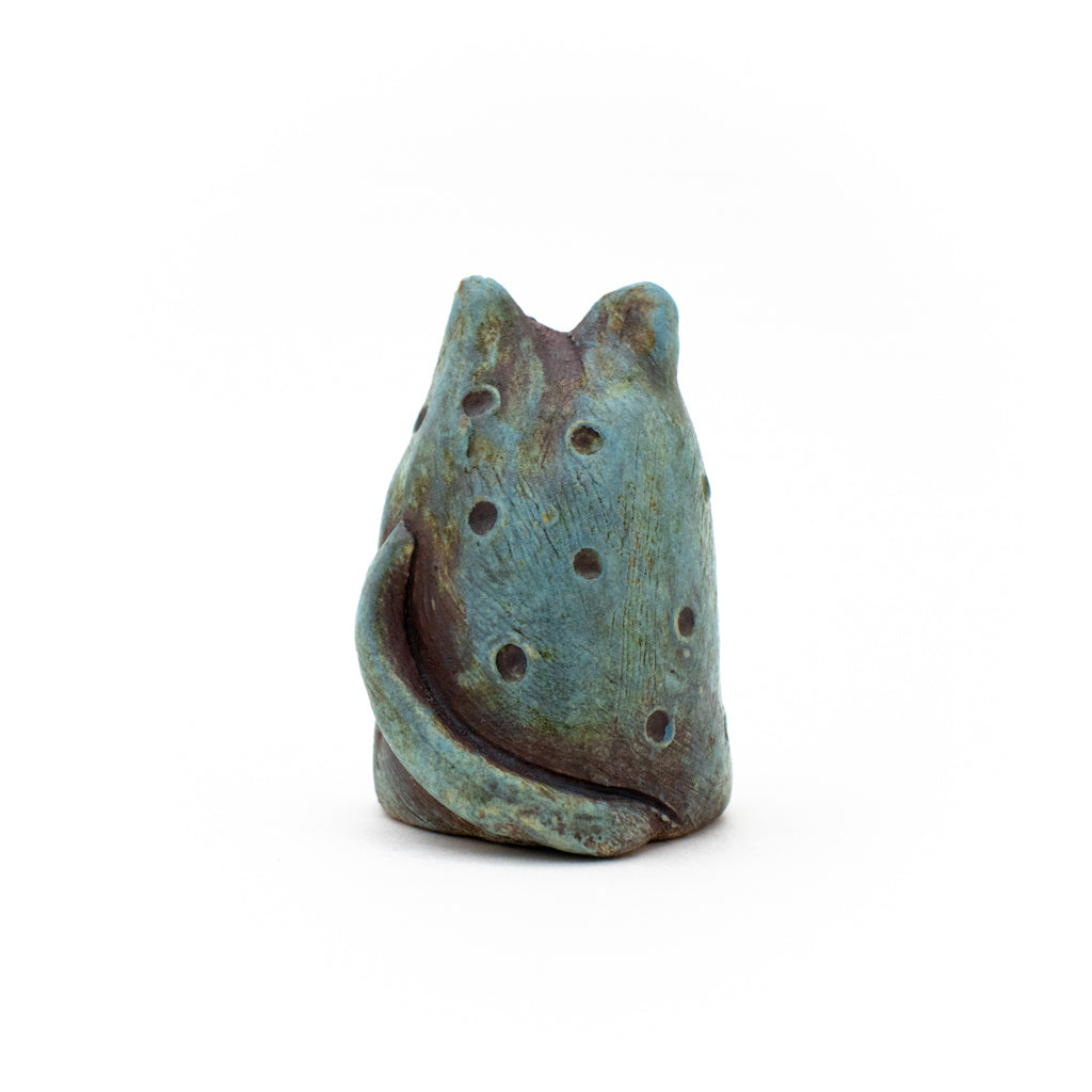 Tiny Teal Heart Cats - Handmade Ceramic