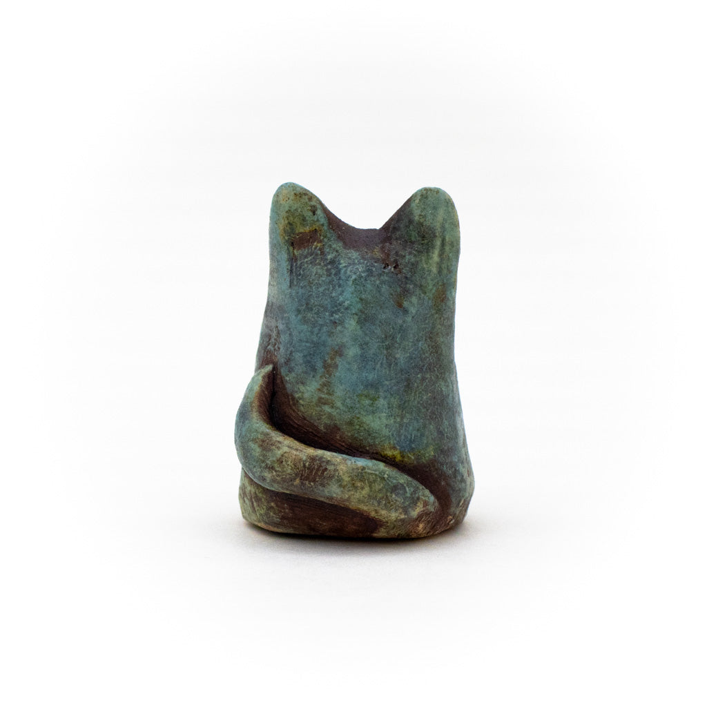 Tiny Teal Heart Cats - Handmade Ceramic