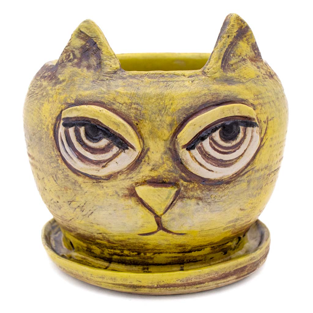 Yellow Cat Planter - Handmade Ceramic