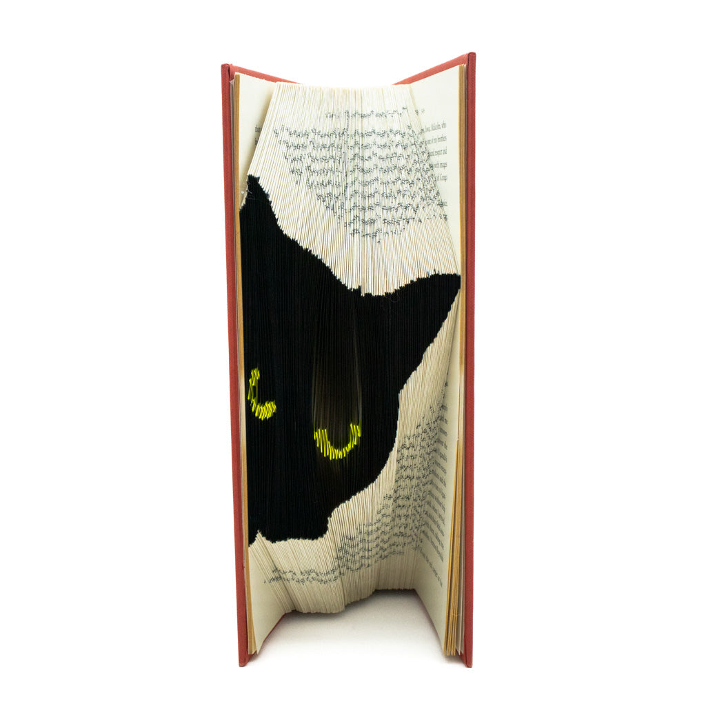 Peeking Black Cat - Red Book Sculpture